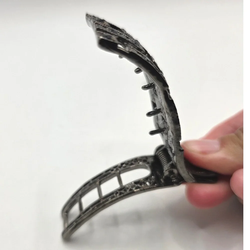 Gunmetal Rhinestone Grid Hair Clip Alligator Barrette Gothic Vintage Style